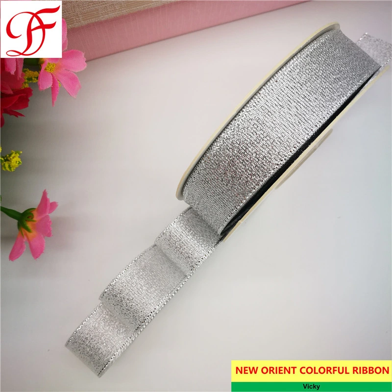 Factory Satin, Grosgrain Organza Ribbon Gold and Silver Metallic Ribbon with Color Metallic for Gifts/Decoration/Wrapping/Packing/Xmas Box