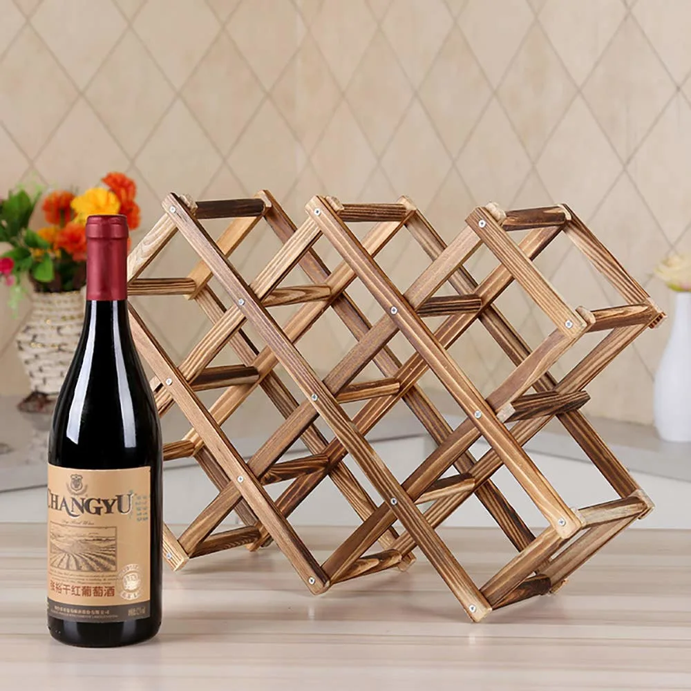 Almacenamiento Cellar apilable Soporte plegable para botellas estante para display Madera Rack de vinos