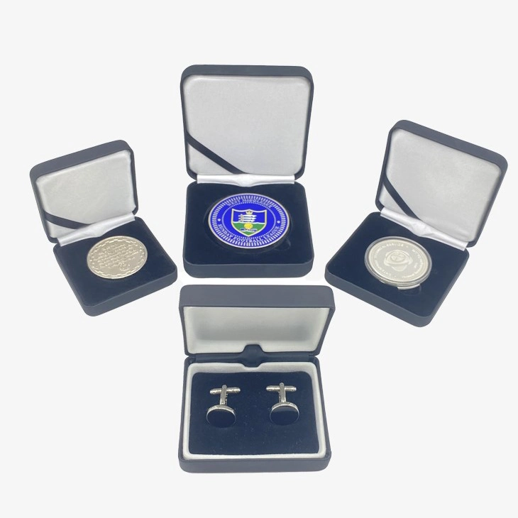Promotional Gift Luxury Coin Black Storage Packaging Custom Award Jewelry Pin Presentation Flocking Elegant PU Watch Gold Sports Medal Display Gift Boxes