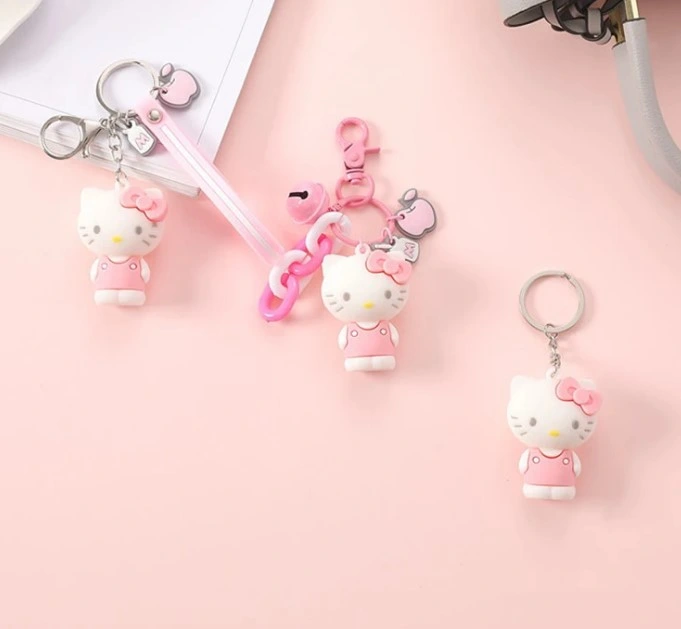 Trousseau Ruunjoy Kawaii Hello Kitty Sanrio Anime Cartoon mélodie Cinnamoroll Kuromi jouets mignon Pendentif Anneau de clé de voiture de poupées fille&amp;enfant Cadeaux