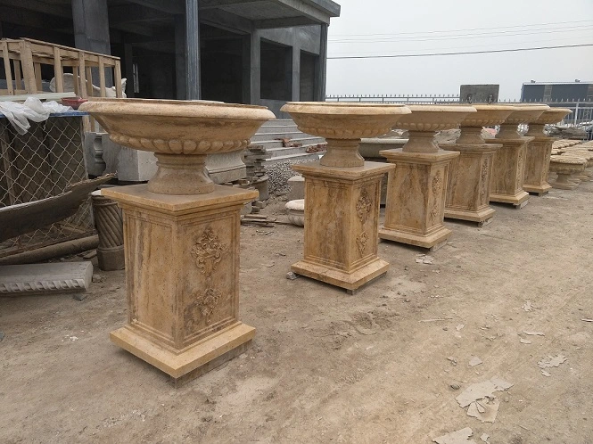 Outdoor Garden Natural Stone Urn Hand Carved White/Beige Marble Granite Planter