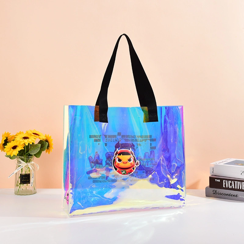 Werbeartikel Frauen Einkaufen PVC klare Tote Tasche Faltbar wiederverwendbare Kunststoff Strand Tragetasche Schnelle Lieferung Schulter Geschenk Tragetasche