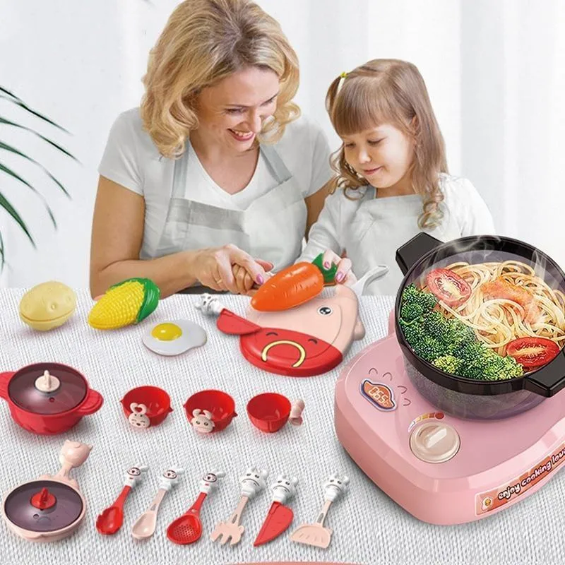 New 16PCS Electric Real Spray Mist Water Role Play Game Stove Toy Kids Cooking Toy with Music and Light for Kids Gift Set