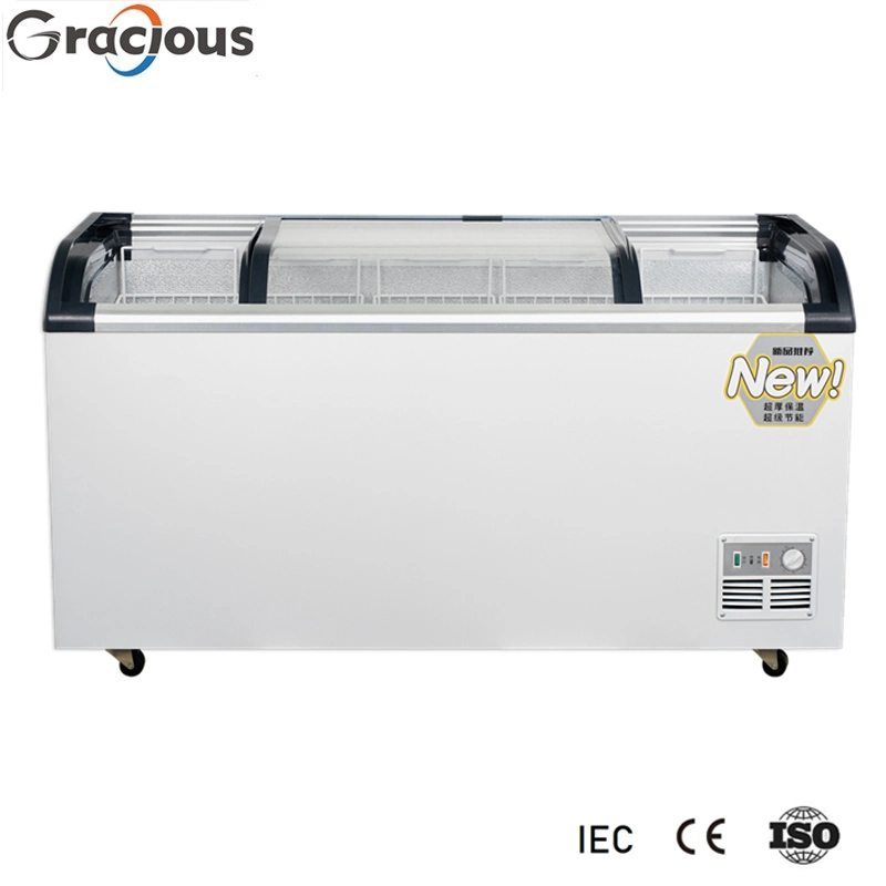 Commercial Sliding Curved Glass Display Refrigerator Supermarket Ice Cream Freezer 528 Liter