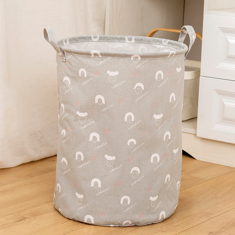 Cute Laundry Basket Canvas Linen White Dirty Clothes Folding Storage Basket