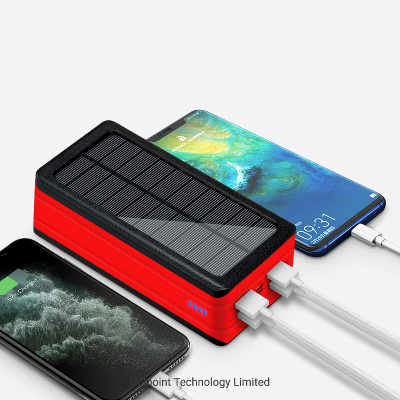 Psooo PS-900 50000mAh External Battery Pack Solar Power Bank with 32-LED Camping Light 4 Output and 2 Input- Black