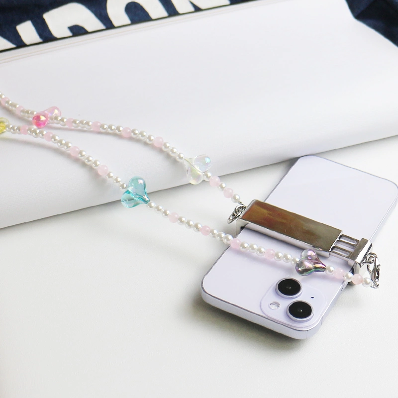 Phone Case Universal Heart Shape Pearl Messenger Strap Phone Case Accessories