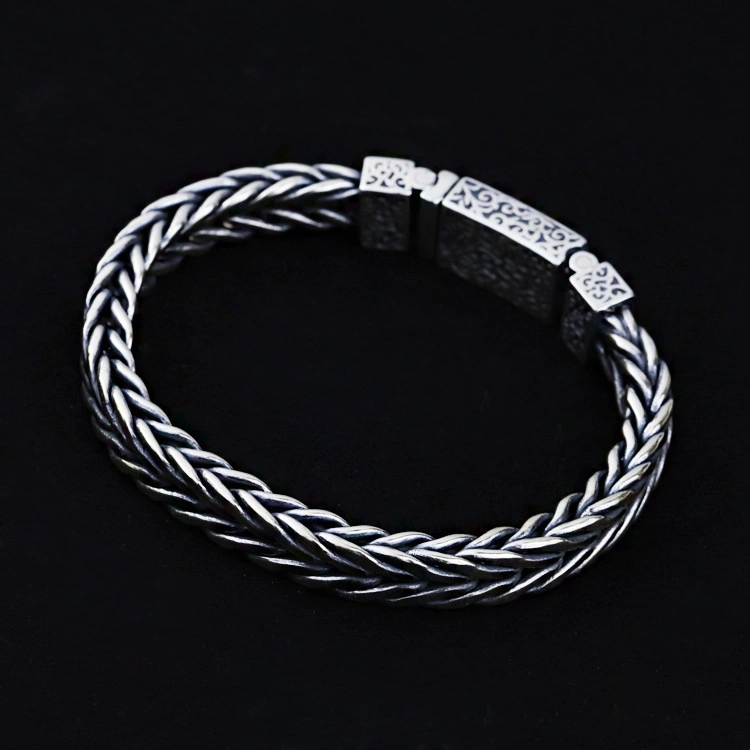 Hand-Woven Personality Domineering Thick Section Men Stainless Steel Double Franco Chain Bracelet with Extension