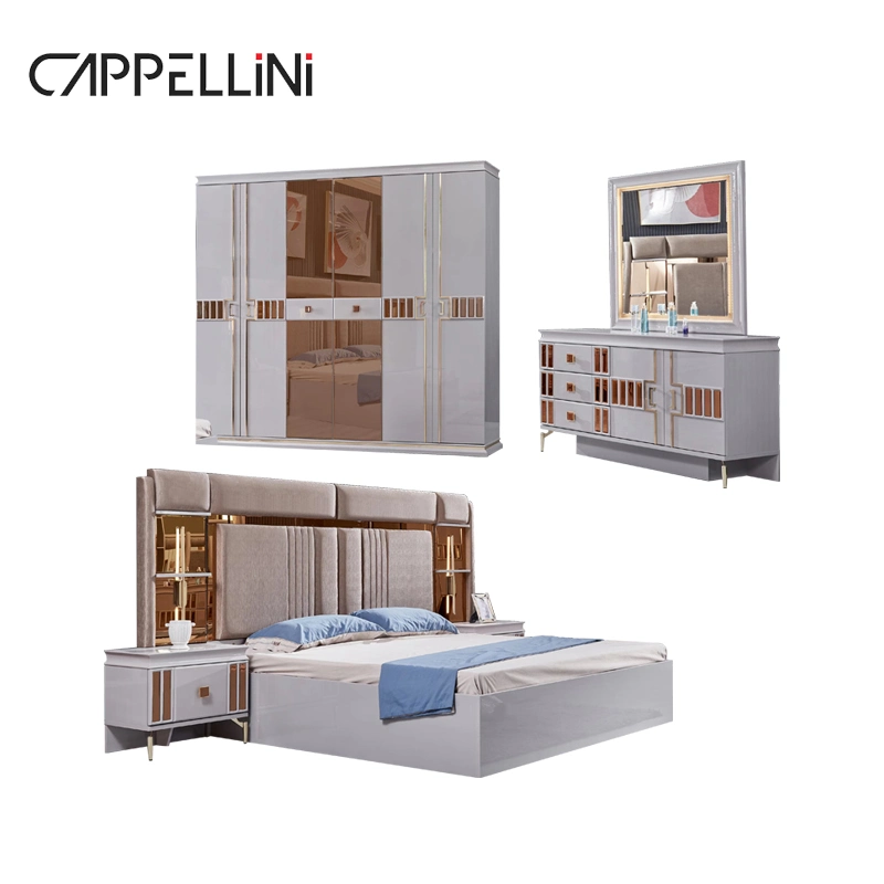 Großhandelspreis Luxus Queen-Size-Lederbett Zimmer Set Billig Hotel Home Modernes Holzmöbel King-Size-Holzschlafzimmer