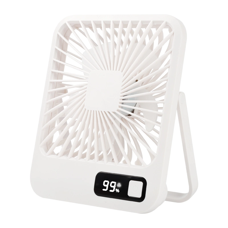 Q3 Digital Display Desk Fan USB Rechargeable 5 Speeds Ultra Thin Mute Cooling Fan (CE Certified) - White