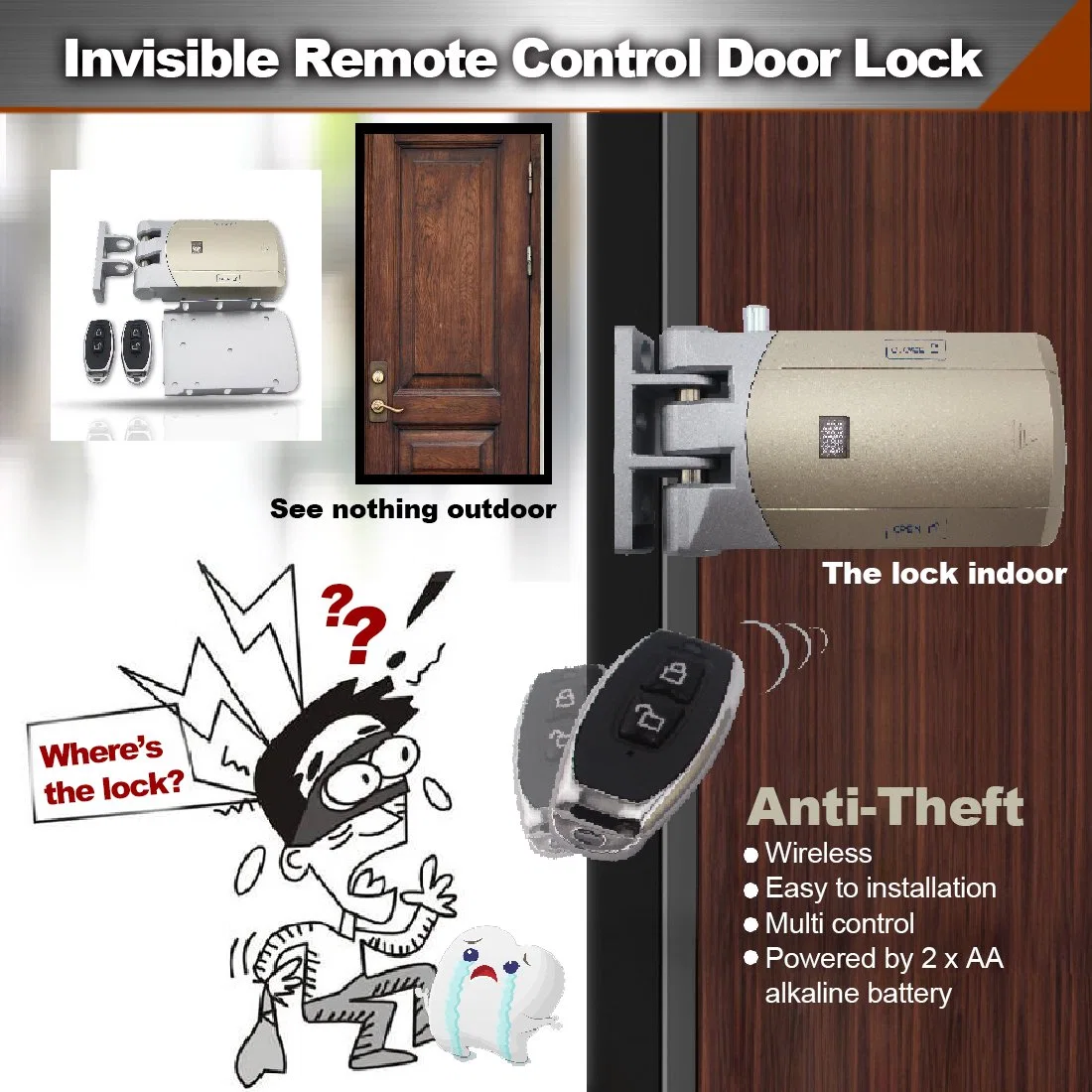 No Wiring Easy to Installation More Secure Anti-Theft Invisible Smart Lock WiFi