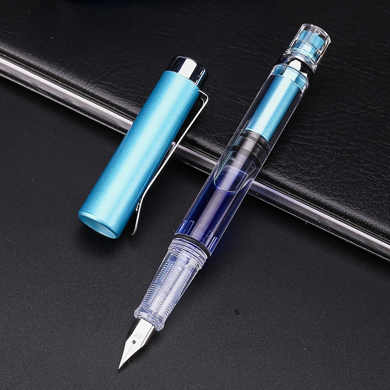 9-couleur plastique transparent grande capacité encre stockage stylo Publicité étudiant Stylo-plume absorbant l'encre à piston pour cadeau de promotion