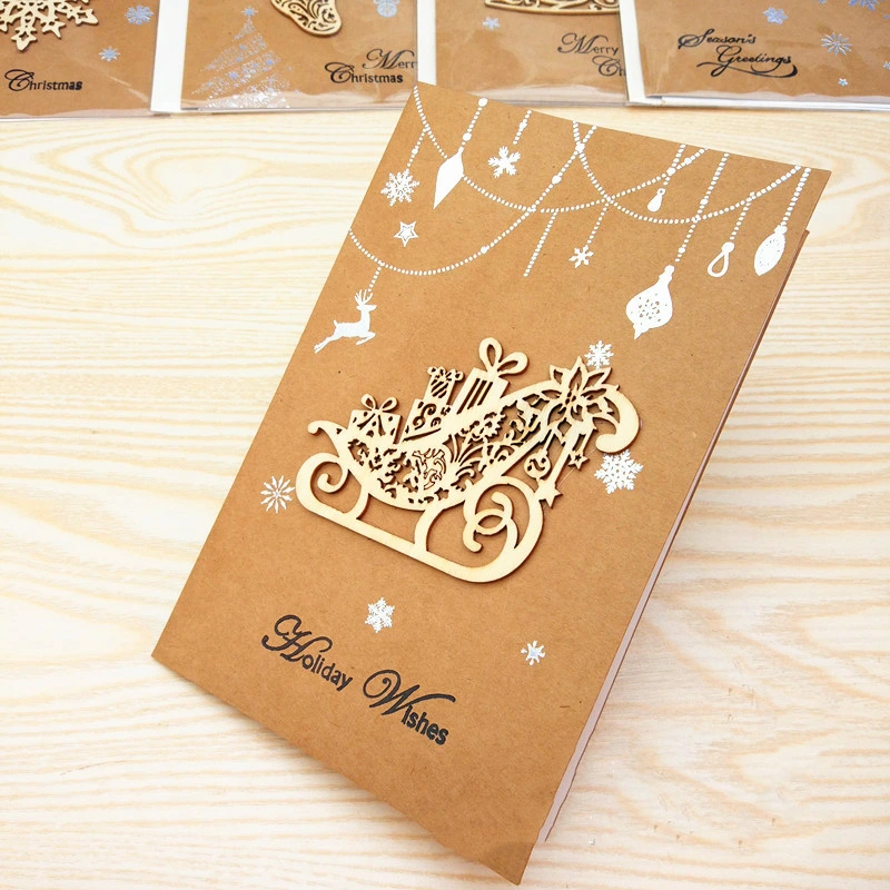 Fancy Design Kraft Paper Merry Xmas Christmas Decoration Greeting Christmas Cards