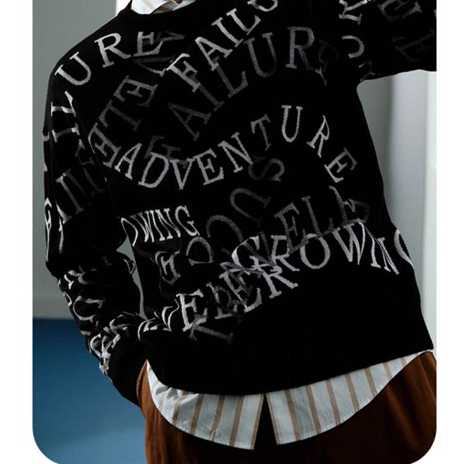 Custom Logo OEM Men Sweater Pullover Letter Jacquard Long Sleeve Knit Cotton Designer Knitted Sweater for Men