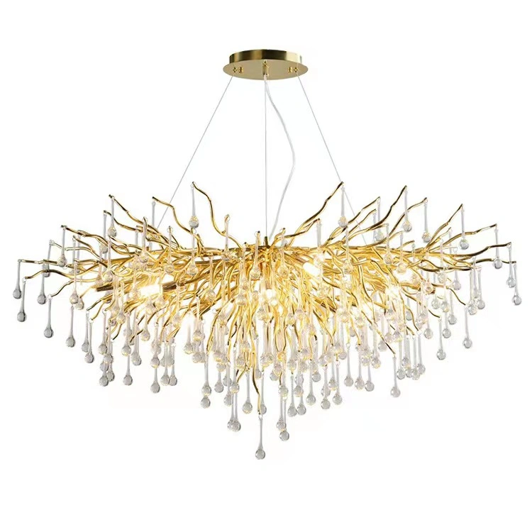 French Gold Luxury Crystal Chandelier Modern Simple Water Drop Lamp Ceiling Lighting.