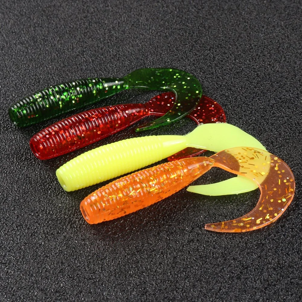 Soft Curl Tail Worm Fishing Bait Set with Lead Hooks