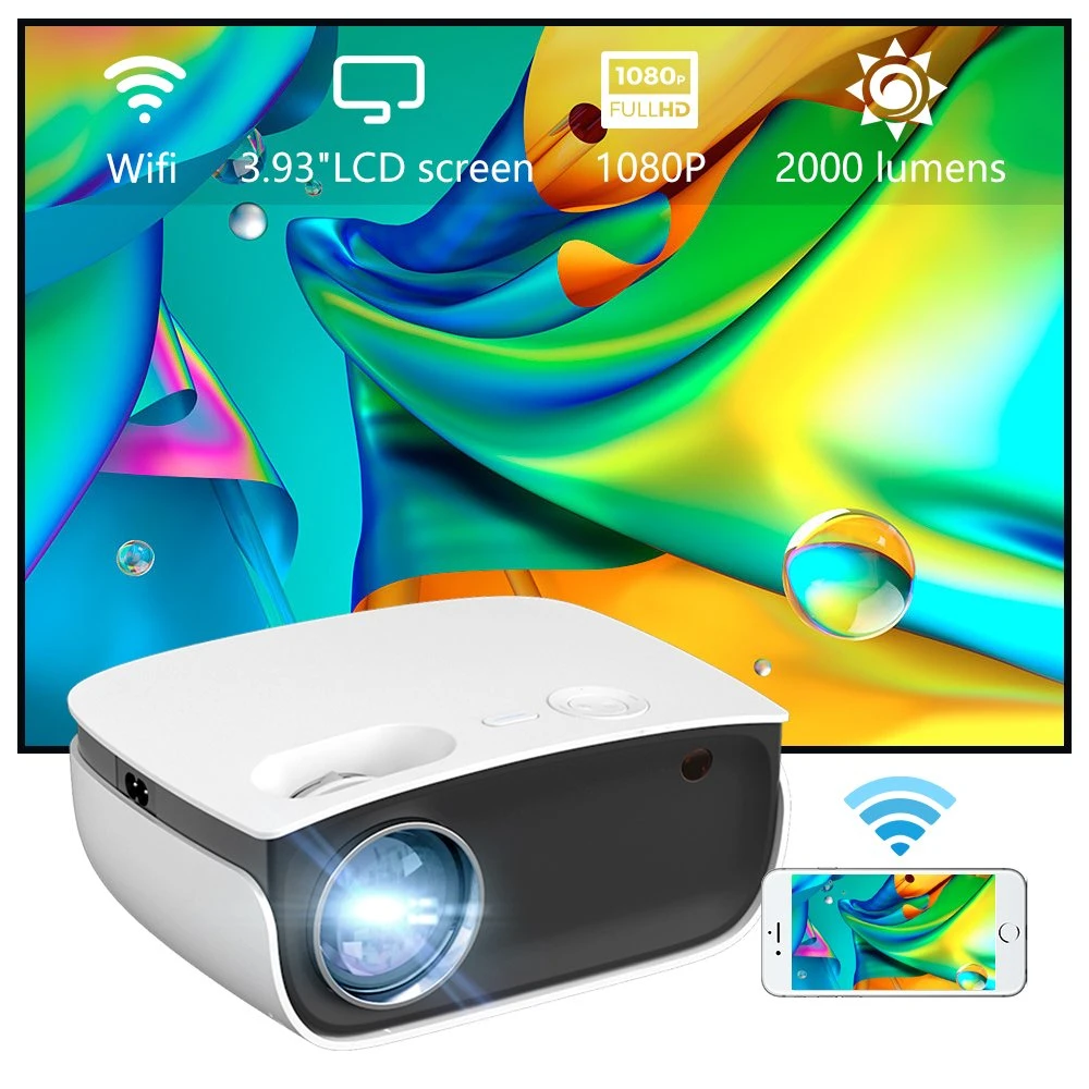 Tragbare Mini HD 720p LED-Unterstützung Wireless Mirror Bildschirm Startseite Theater LED LCD-Projektor Android 11,0 Proyector 120 Zoll Projektion Leinwand-Video-Kinoprojektor