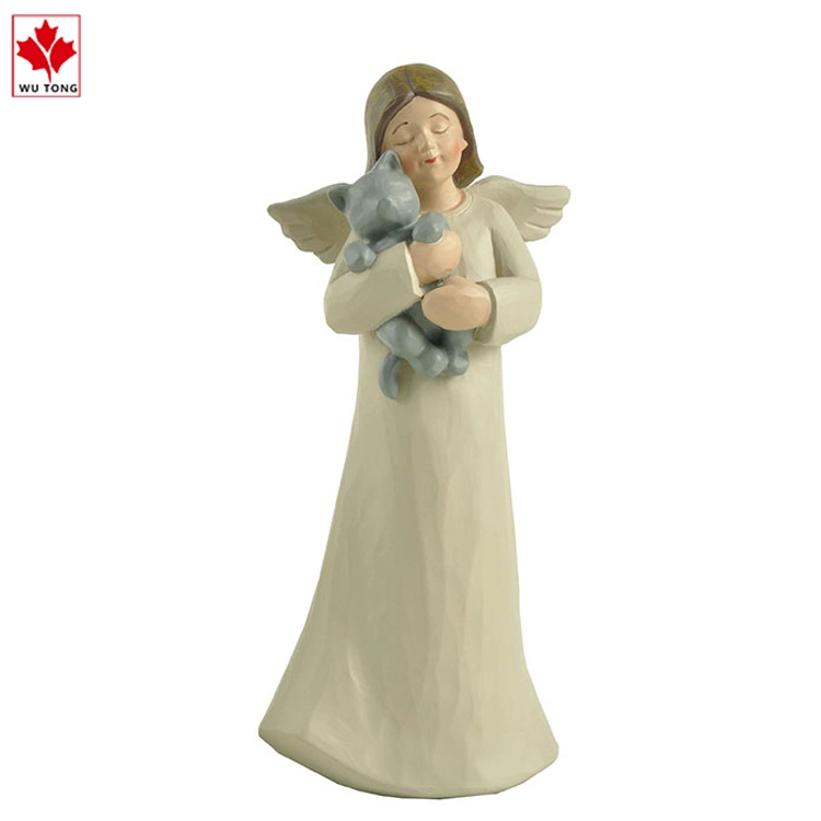 Factory Customized Resin Handmade Tabletop Decoration Angel Holding Dog