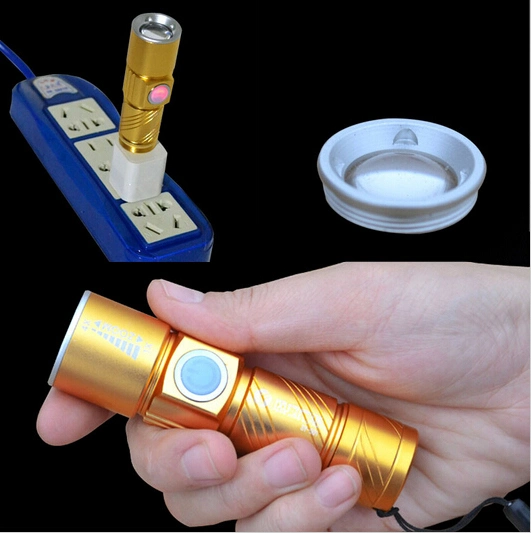 Golden Black CREE Q5 2000lm USB Rechargeable Alloy Hand Torch Zoomable LED Flashlight