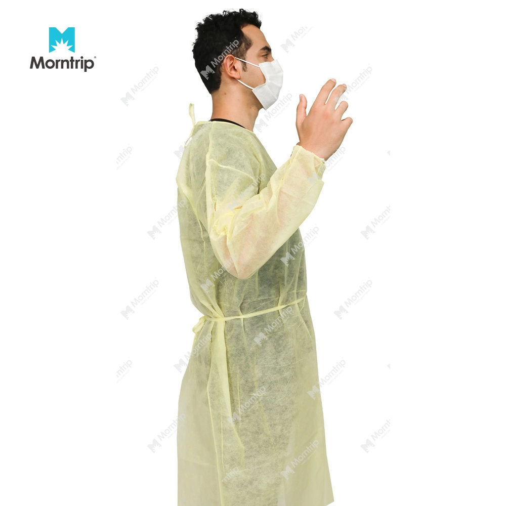 Yellow Non Woven Long Sleeves Visitor Exam Level 2 Impervious Protective Gowns Disposable Isolation Gown