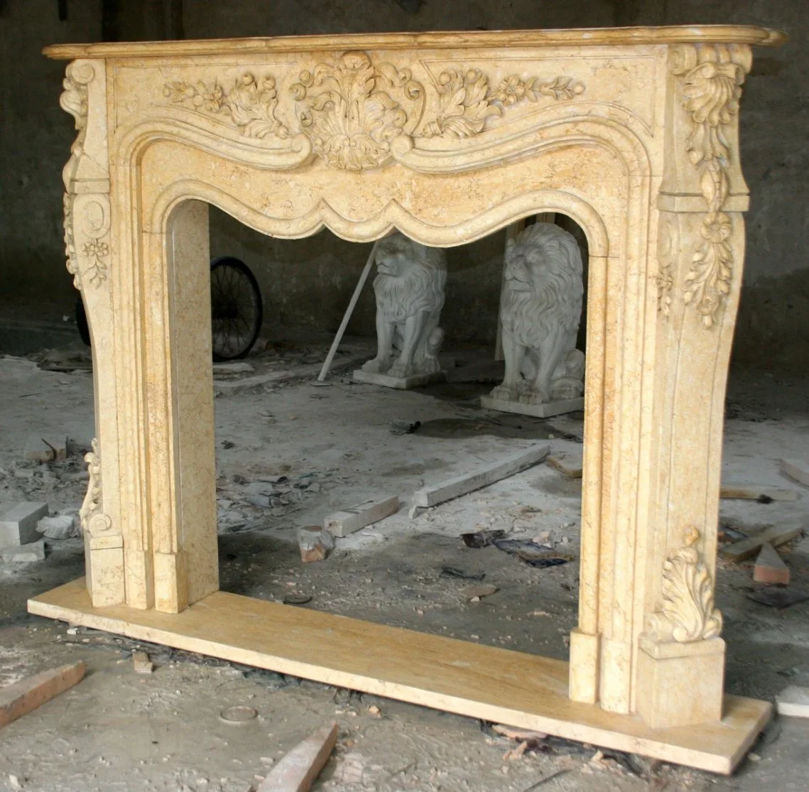 Antique Style Arts Crafts with Flower Pattern Marble Fireplace (SYMF-1239)