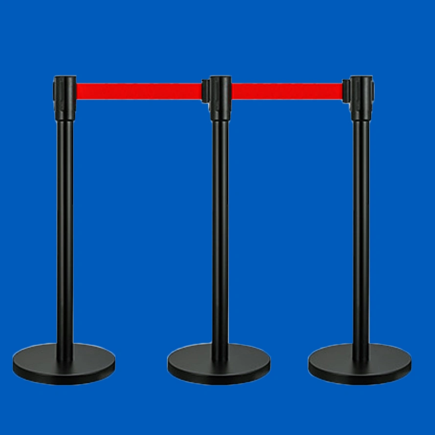 Matt Surface Finishing Metal Stanchion with 2m Retractable Nylon Belt Barrier