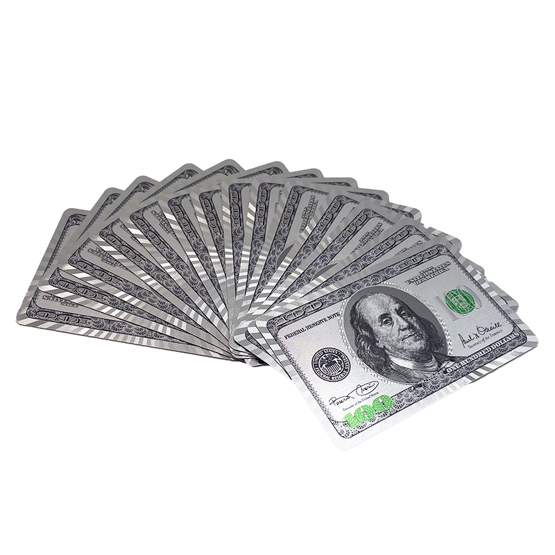 Vente en gros Vente directe Custom USA dollars argent feuille de jeu carte