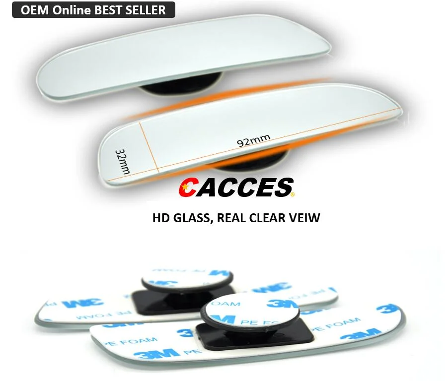 Cacces Rectangle Blind Spot Mirror 360 Degree HD Glass & ABS Housing Convex Wide Angle Rearview Mirror for Universal Car Fit (Pack of 2) Frameless No View Block