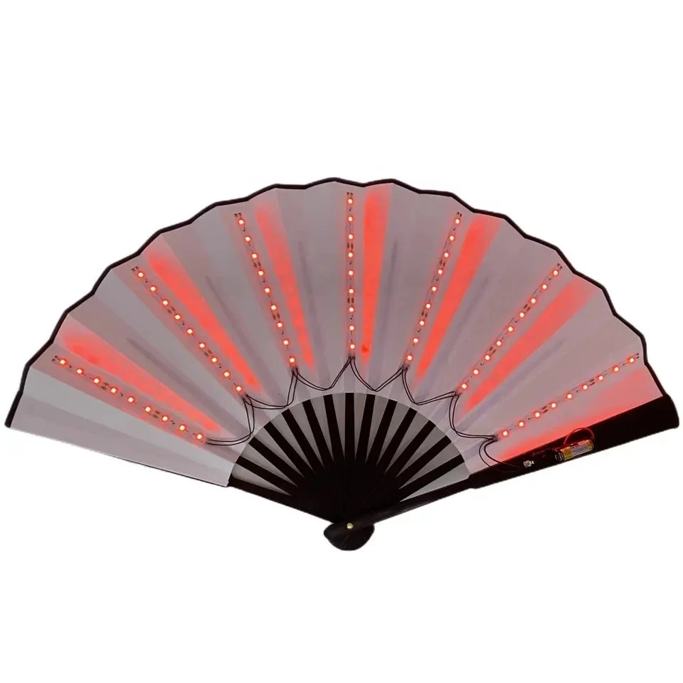 Nuevo diseño plegable del ventilador de mano de LED se encienden el bambú Flash papel decorativo Rave ventilador Ventiladores de fiesta