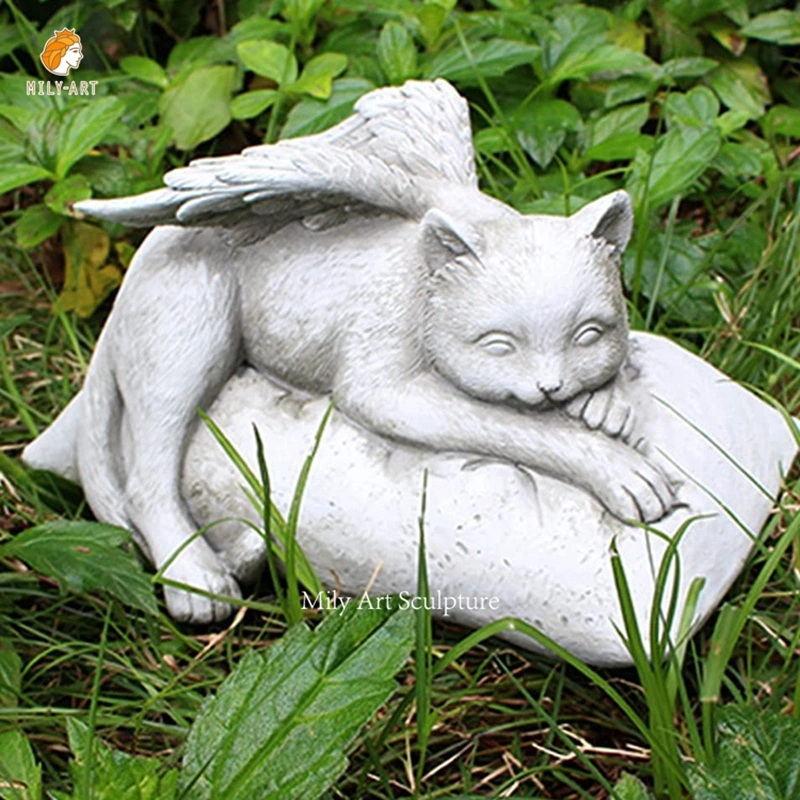 Jardín de mármol blanco Ornament Sleeping Cat Art Estatua Escultura Animal