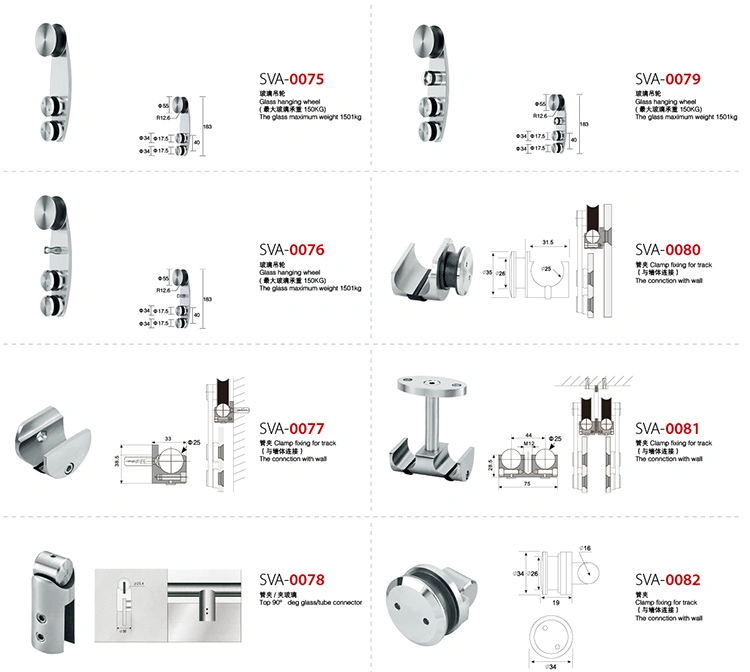 China Shower Door Rollers Sliding Bathroom Fittings for Frameless Glass Sliding Door Accessories