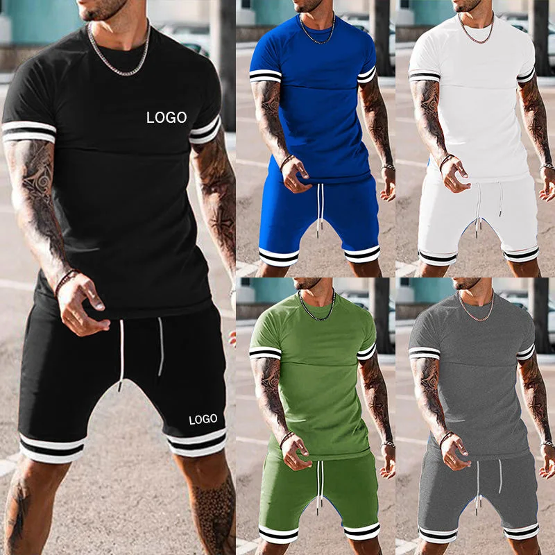 OEM Custom Logo Breathable Sweatsuit Tracksuit Private Label Sweat Track Suit Pants Summer T Shirt and Short Set for Men