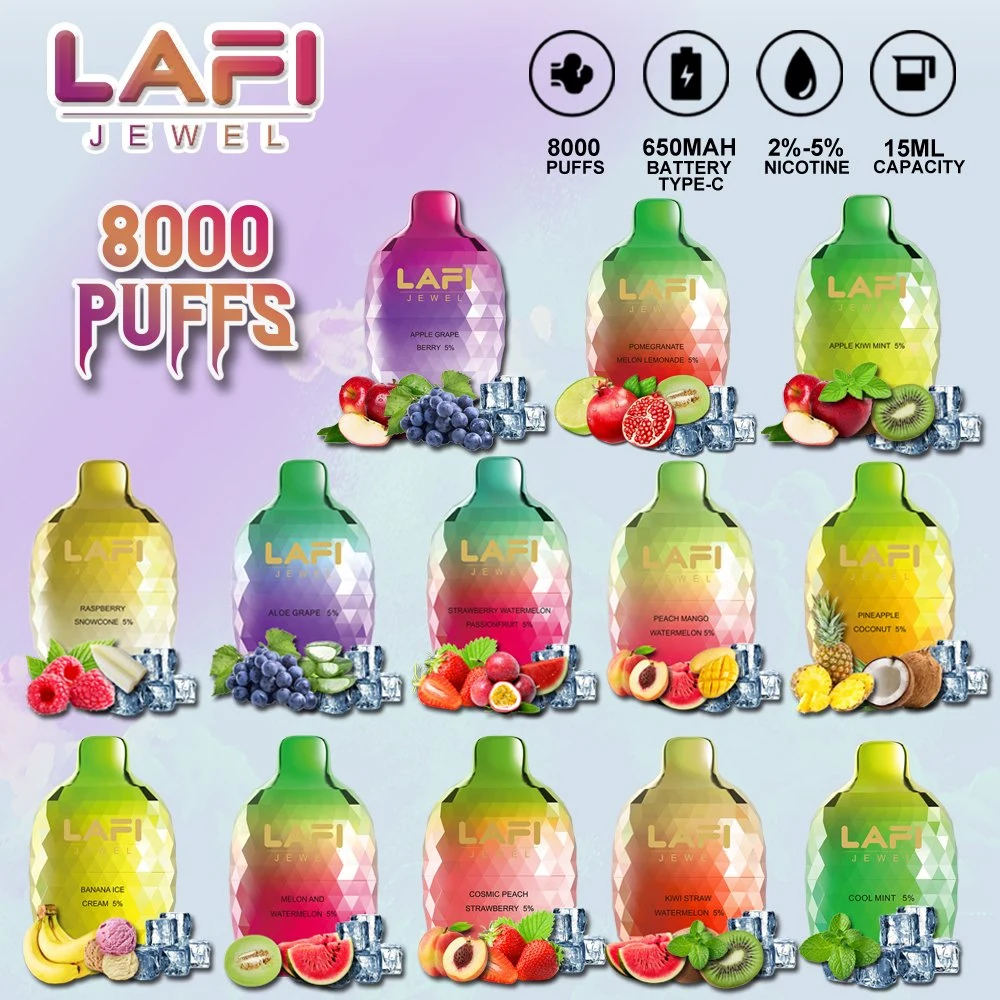 China Free Sampleoriginal Vape fabricante de canetas marca Lafi Jewel 8000 5% de sal Nico 15 ml de sumo e Atacado