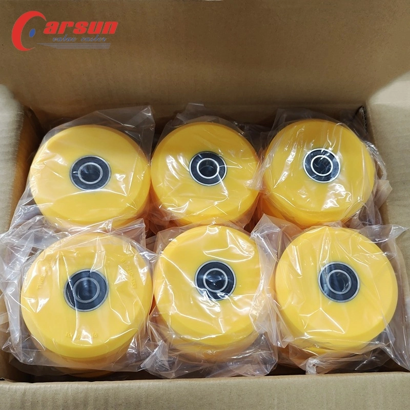 Carsun Medium Plastic Solid 100mm PU Wheel 4 Inch Yellow Polyurethane Wheel with Bearing