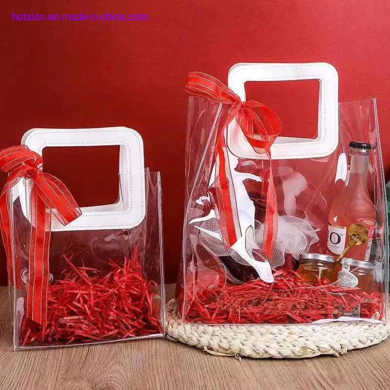 Ins Transparent PVC Hand Bag Wedding Candy with Hand Gift Plastic Gift Bag Flower Cosmetics Packaging Bag