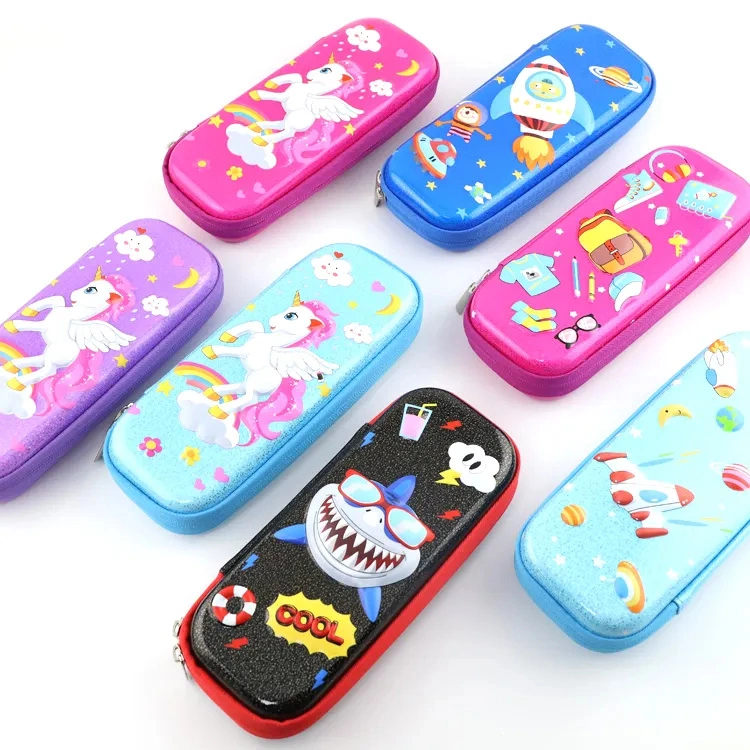 Unicorn Pencil-Box Cute Cartoon School Pencil Box Case of Storage for Kids 6 Pencils Plastic PU Double Zipper