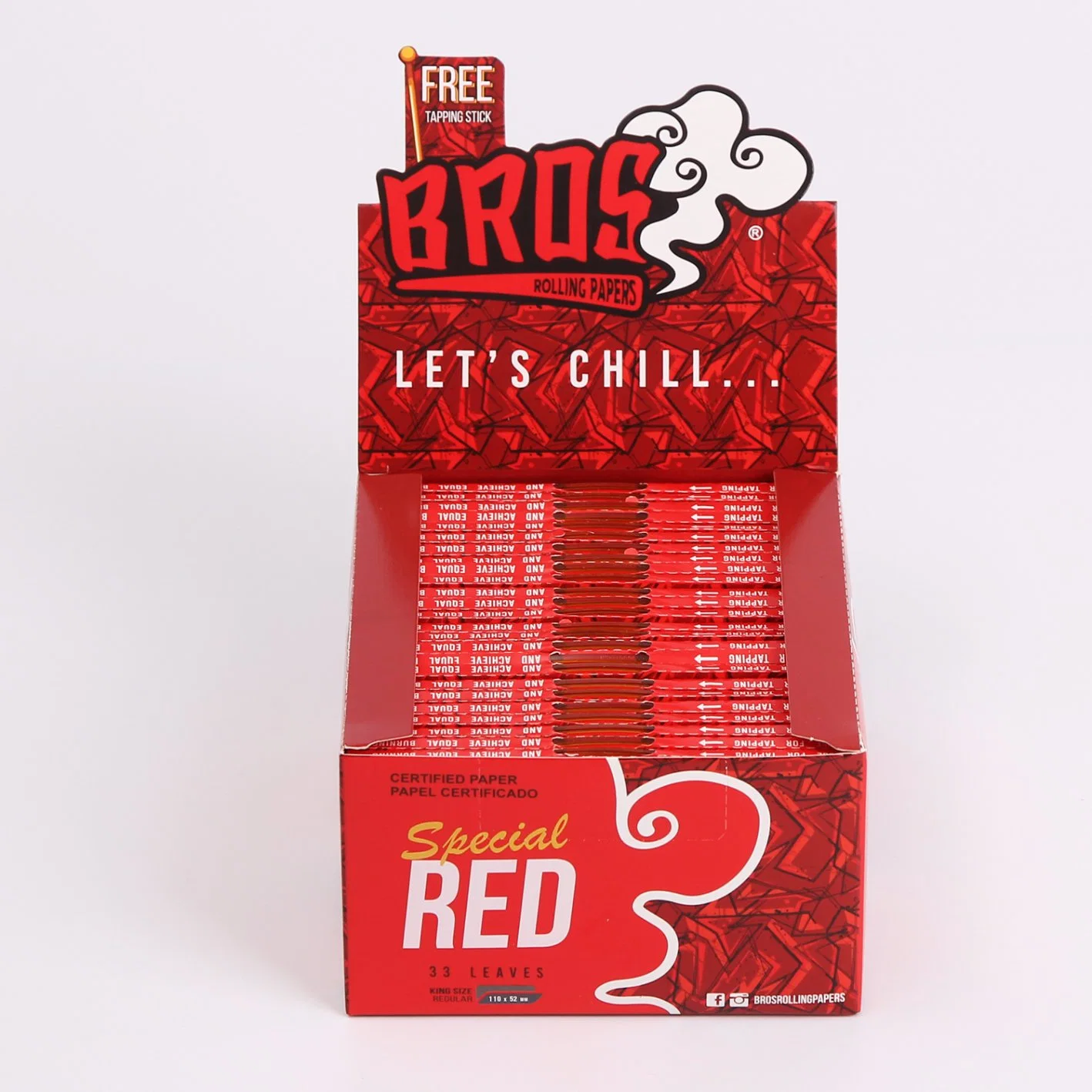 Bros Rolling Papers Red Packaging 33 Leaves with Good Package Design with Booklet Fro Smoking