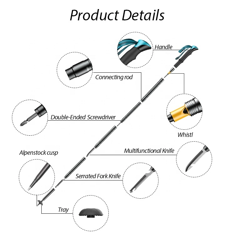 Kinggear Zusammenklappbar Aluminium Multifunktional Taktisches Trekking Überlebensmast Taktisches Gehen Stick