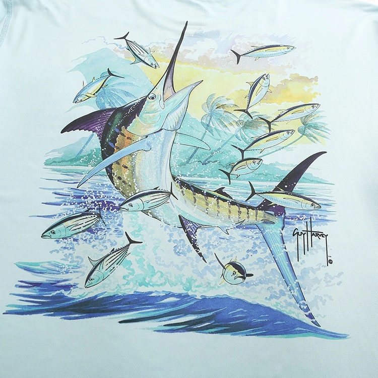 New Men's Long Sleeve Marlin Fishing Shirt for Beach Outdoor Seaside Boat Sailing Sunshine UV