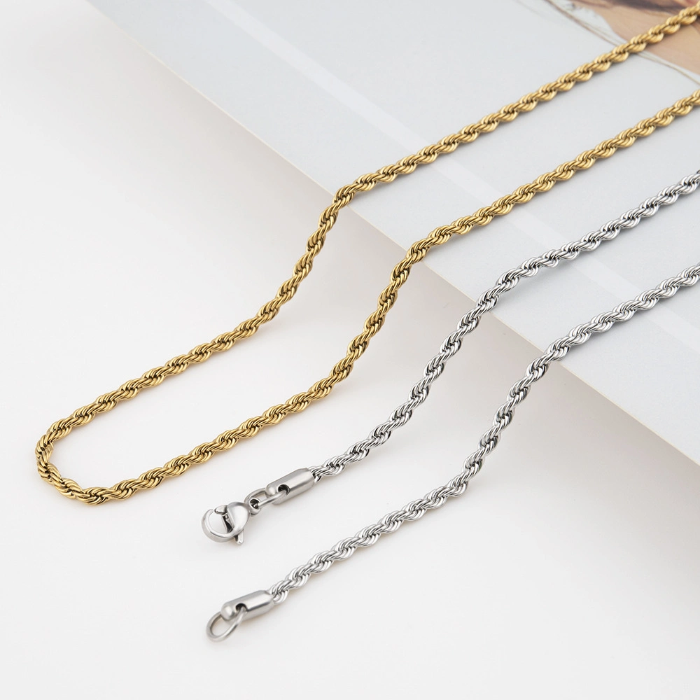 Collar de torsión de cuerda de acero inoxidable de cadena de plata para Hombres mujeres