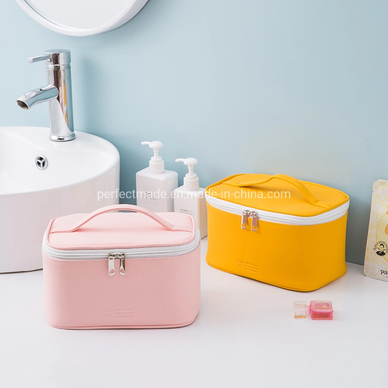 Tragbare Reise Kosmetiktasche Wasserdichte Toilettenartikel Organizer PU Lederbürste Aufbewahrungstasche für Damen