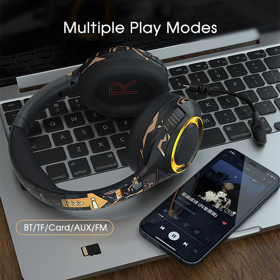 Fashion Foldable RGB Headsets Hand Painting Wireless Gaming Headsets with Detachable Microphone EL-A2