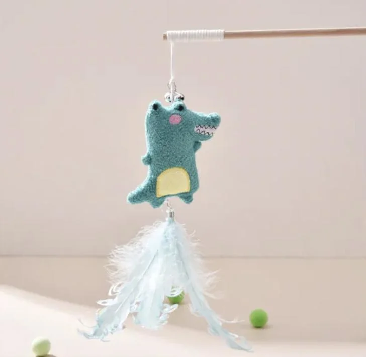 Lovely Design Plus Strawberry Dinosaur Shape Cat Teaser with Feather Toy