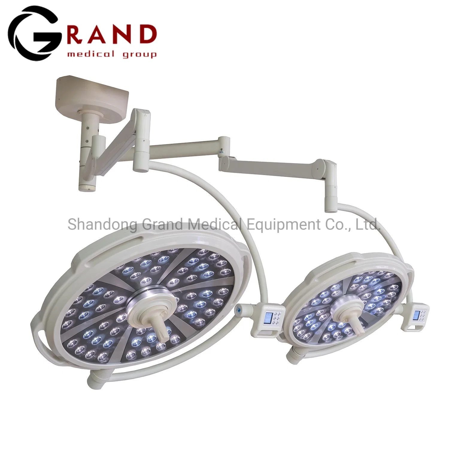 Two Heads Two Arm Ceiling Mounted High 97 CIR Surgical Lamp in Stock Large Illumination China Operating Room LED Light Shadowless Operation Theatre Lamp