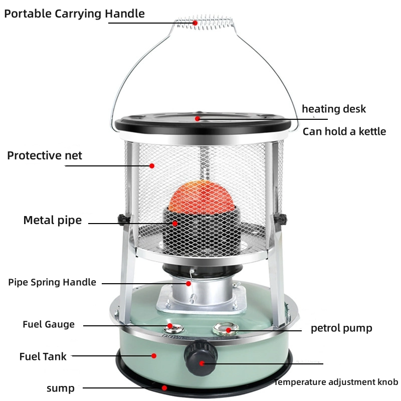 Aquecedor de querosene de elevada eficiência, Fogão portátil de querosene para interior, Prevenção de quedas aquecedor radiante para Camping Terraço