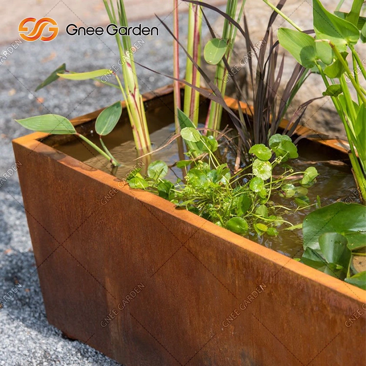 Assemblage Jardinière en acier Corten Logo personnalisable Boîte à fleurs de forme spéciale.