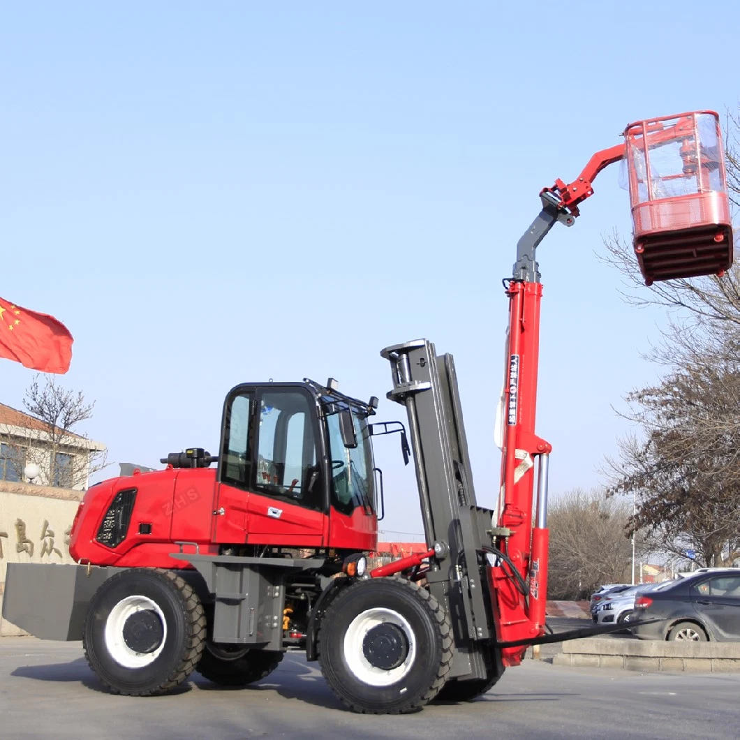 4X4 off Road Rough All Terrain Forklift Truck with Basket Crane Function for Sale