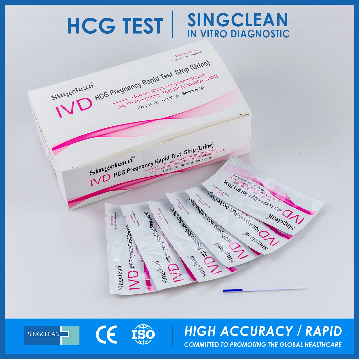 Singclean Ivd Fournisseur en gros de fournitures médicales Kit de bandelettes de test de grossesse VIH de drogue d'urine Std d'ovulation de diagnostic rapide d'antigène (méthode de l'or colloïdal)
