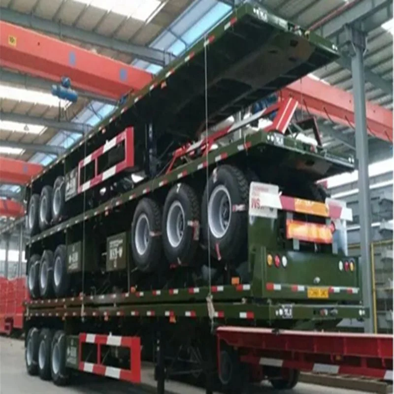 2023 12 Twist Locks 2/3/4 Axles Tri Multi-Axle 28FT 40 FT 45FT Deck Bed Platform Container Transport Flat Bed Semi Trailer with Fuwa Axles, High Grade Gear.