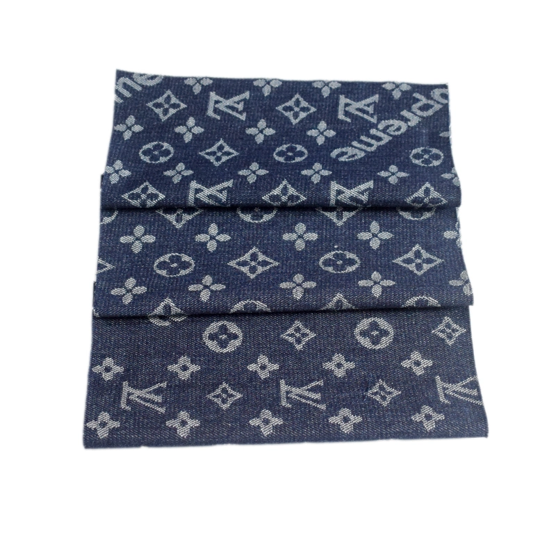 180cm Super Wide Width Dobby Slub Brand Letter Pattern Jacquard Denim Jean Fabric